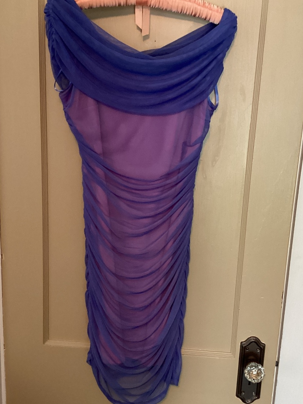 Bebe Sheer Draped Purple/Blue-ish Evening Dress